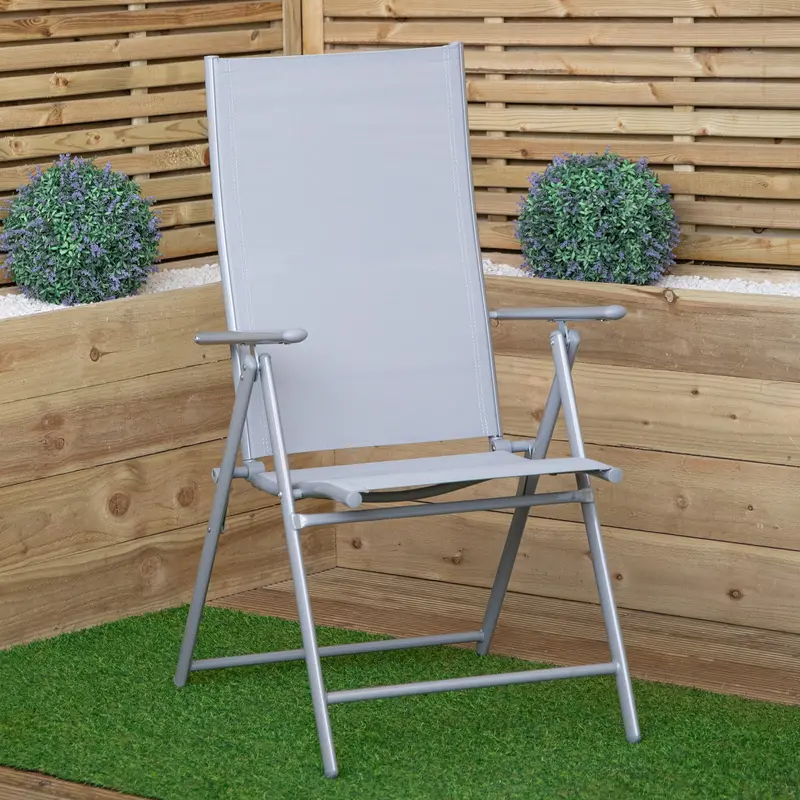 Grey Multi-Position Reclining Folding Chair for Patio and Garden Use