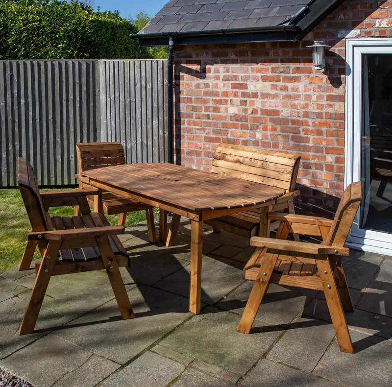 Handcrafted 6-Piece Rustic Garden Furniture Set: Chunky Wooden Table and Chairs