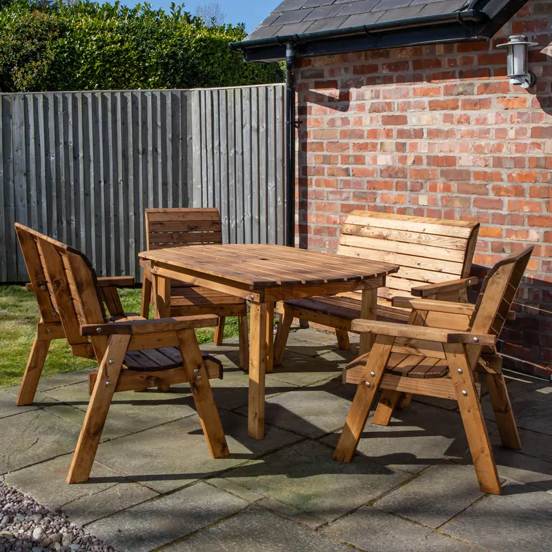Handcrafted 6-Seater Rustic Wooden Garden Furniture Set: Table & Benches/Chairs