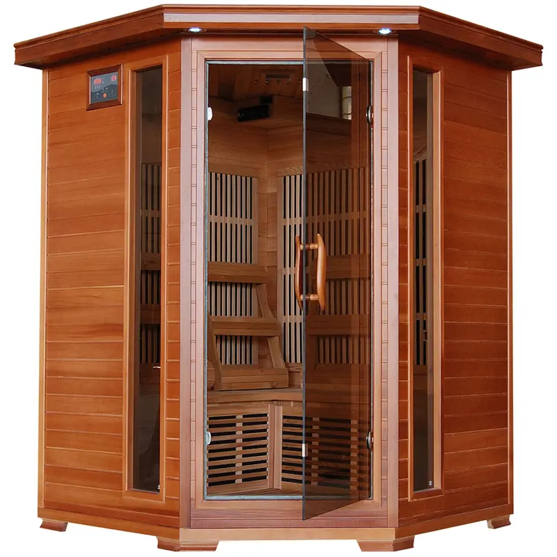 Hudson Bay 3-Person Corner Cedar Infrared Sauna with Carbon Heating System
