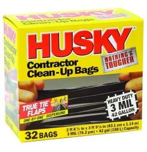 Husky Heavy-Duty Cleanup Bags – 42-Gallon, 32-Count Pack