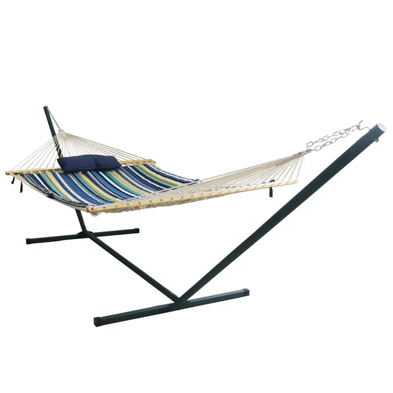 Island Retreat Outdoor Hammock Set with Blue Weather-Resistant Cover