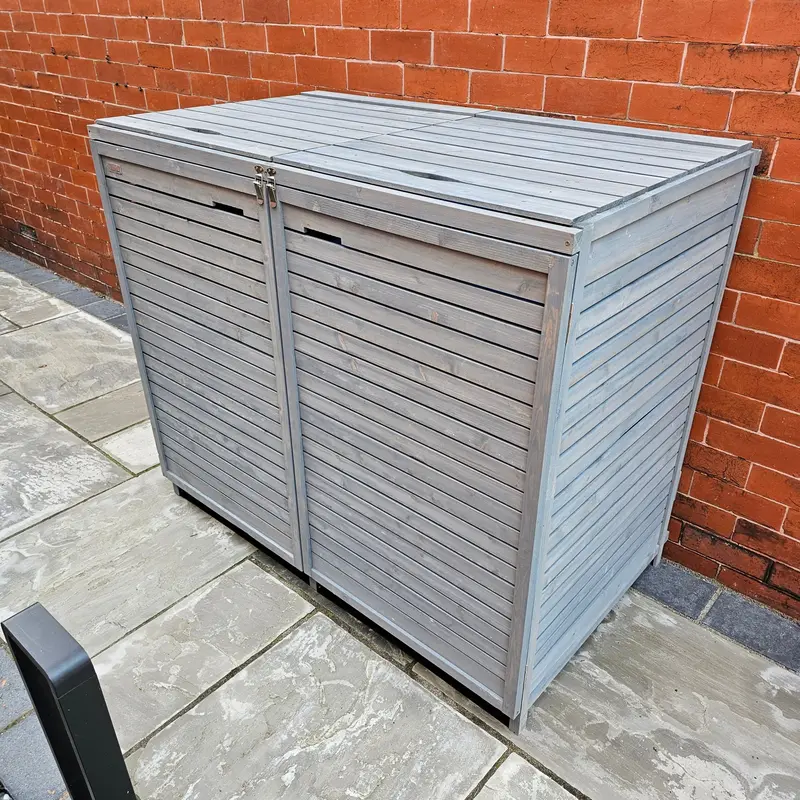 Large 1.35m x 1.14m Grey Wooden Outdoor Wheelie Bin Enclosure for Dual Waste Bins