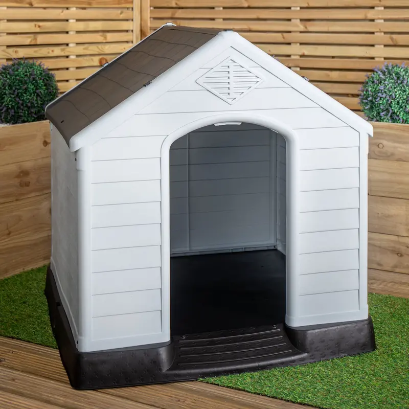 Large 99 x 92cm Outdoor Plastic Dog House with Elevated Bed Design