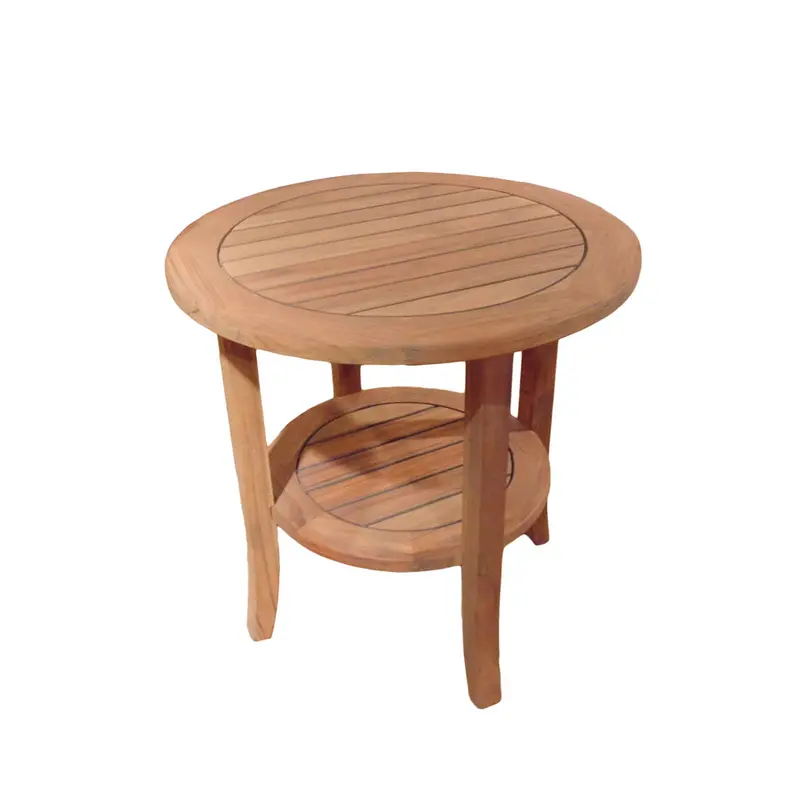 Lloyd Flanders Teak 24-Inch Round Tapered Leg End Table with Shelf