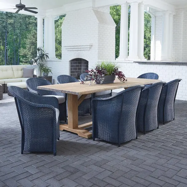 Lloyd Flanders Weekend Retreat Wicker Dining Set with Solid Teak Table