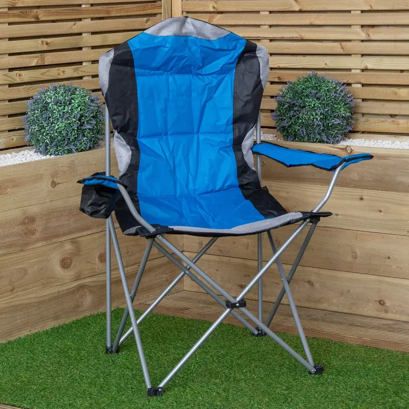 Luxury Padded Outdoor Folding Chair with Cup Holder – Deep Blue Finish