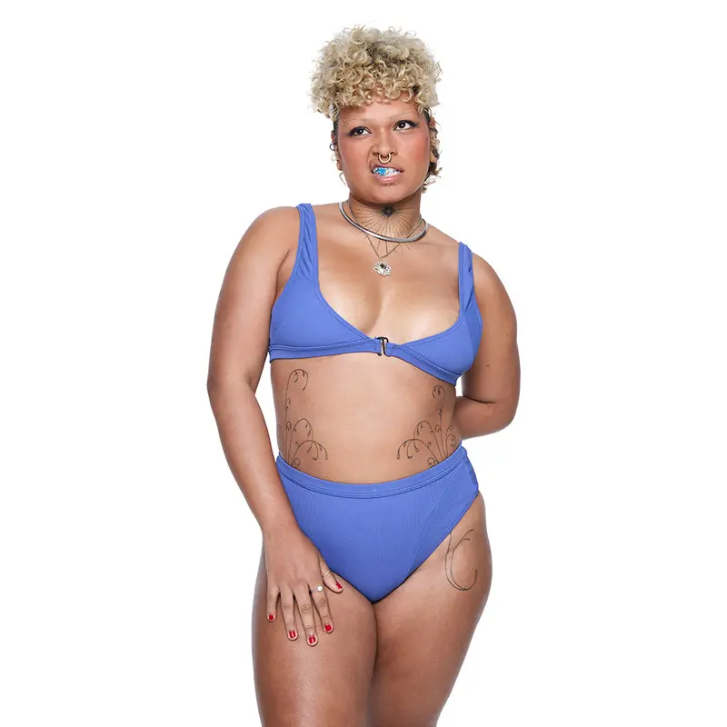 Mica Ribbed Crop Top – Deep Blue