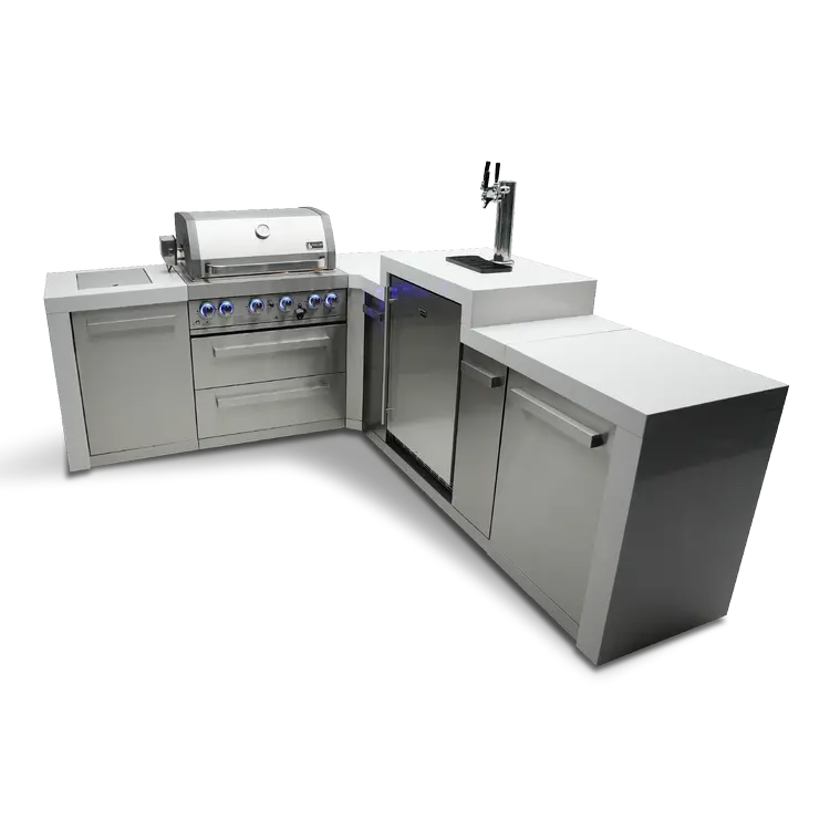 Mont Alpi MAi400-D90KEG – 4-Burner 90° Corner Outdoor Kitchen Island with Built-in Kegerator