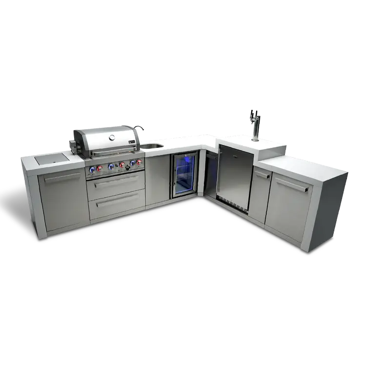 Mont Alpi MAi400-D90KEGBEV – 4-Burner 90° Corner Outdoor Island Featuring Kegerator & Beverage Center