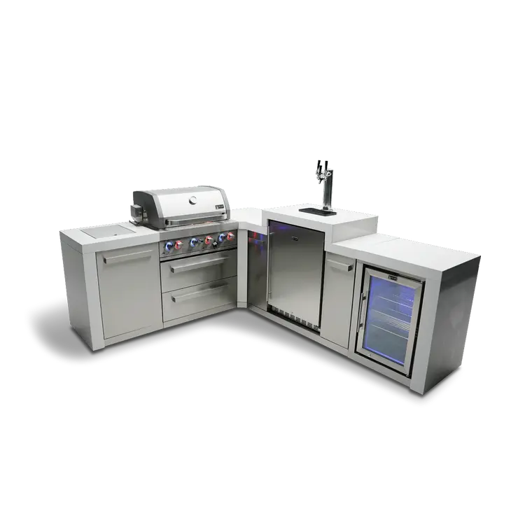 Mont Alpi MAi400-D90KEGFC – 4-Burner Corner Outdoor Island with Kegerator & Refrigerated Cabinet