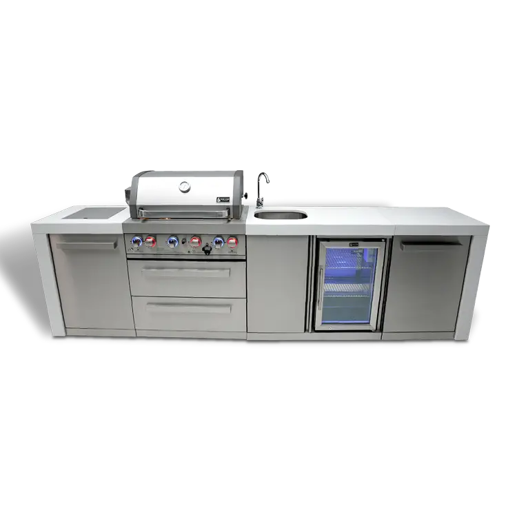 Mont Alpi MAi400-DBEV – 4-Burner Outdoor Kitchen Island with Integrated Beverage Center