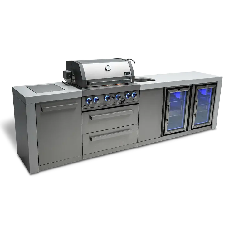 Mont Alpi MAi400-DBEVFC – 4-Burner Outdoor Island with Beverage Center & Refrigerated Cabinet