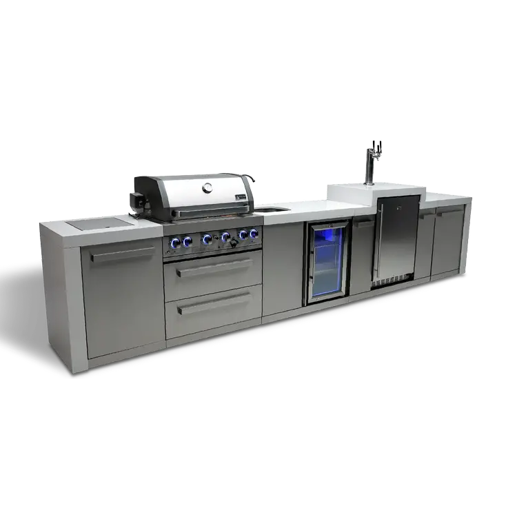Mont Alpi MAi400-DKEGBEV – 4-Burner Outdoor Island with Kegerator & Beverage Center (No Corner)