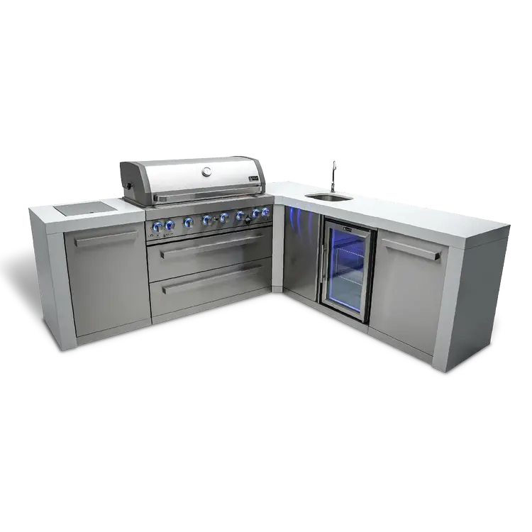 Mont Alpi MAi805-D90BEV – 6-Burner 90° Corner Outdoor Island with Integrated Beverage Center