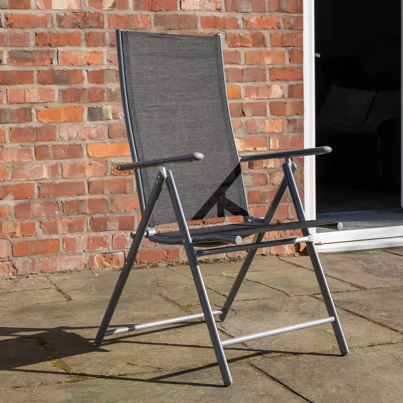 Multi-Position Reclining Garden Folding Chair – Black & Silver Patio Seating