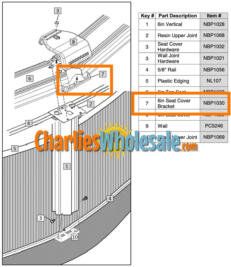 NBP1030 Asahi 6-Inch Seat Cover Bracket Replacement