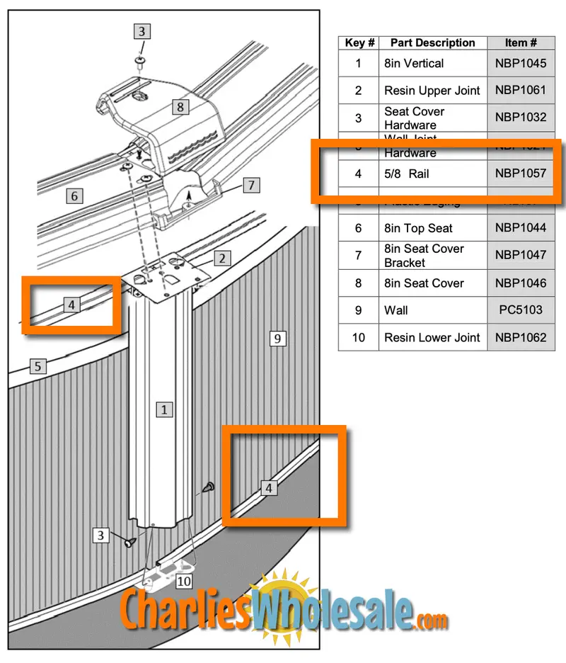 NBP1057 Curved 5/8-Inch Steel Pool Rail – Fits 24′ Round Models