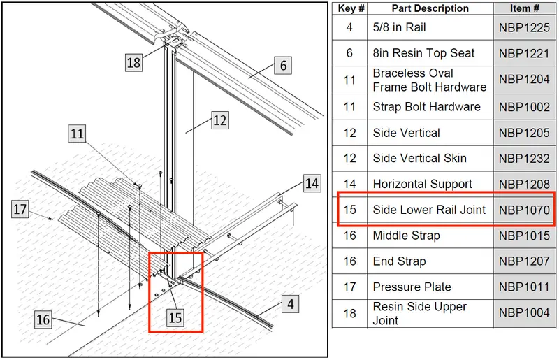 NBP1070 Side Rail Lower Joint Replacement – Asahi Model 3234 Compatible