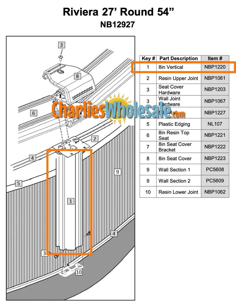 NBP1220 8-Inch Vertical Support Post Replacement