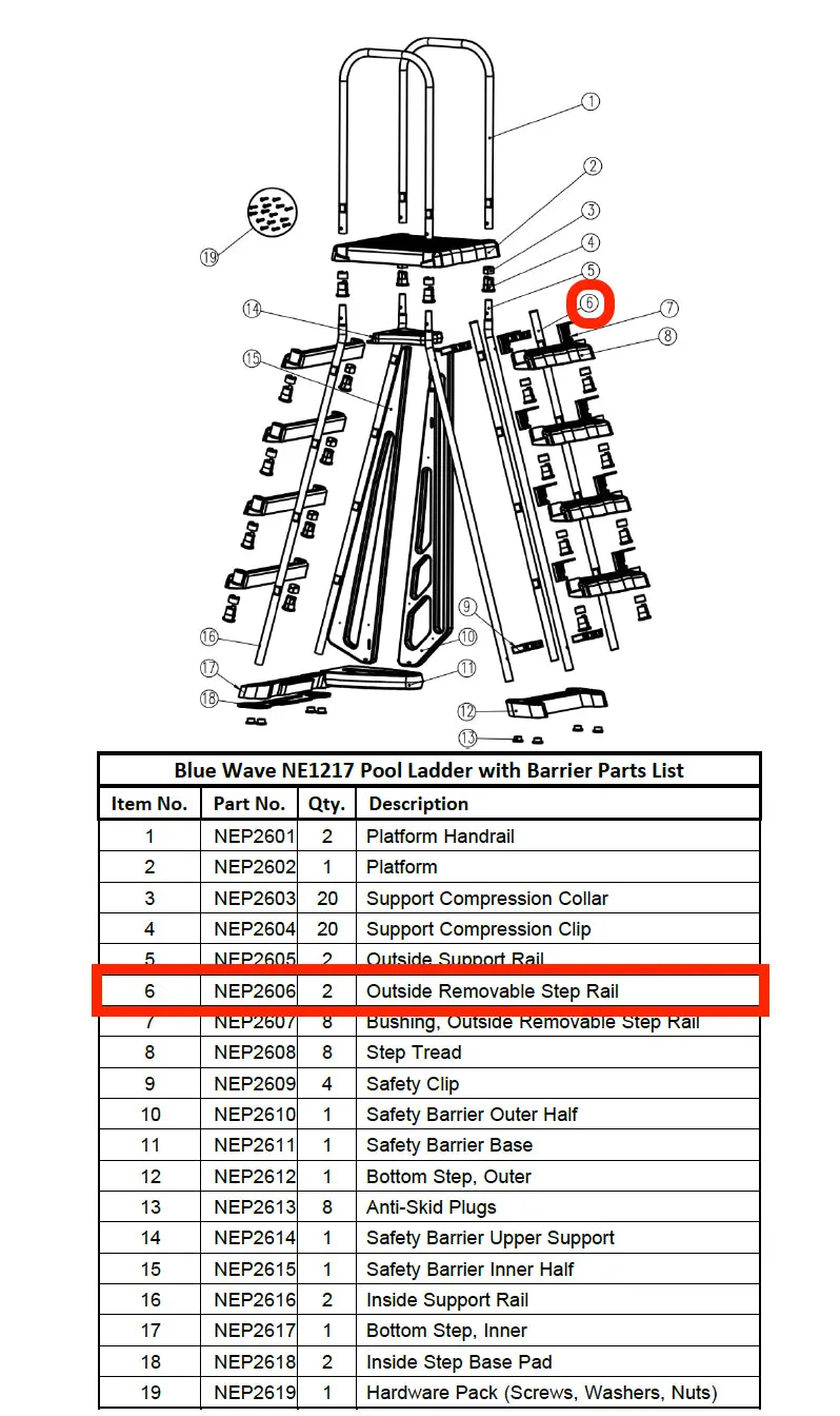 NEP2606 Outside Removable Step Rail Replacement