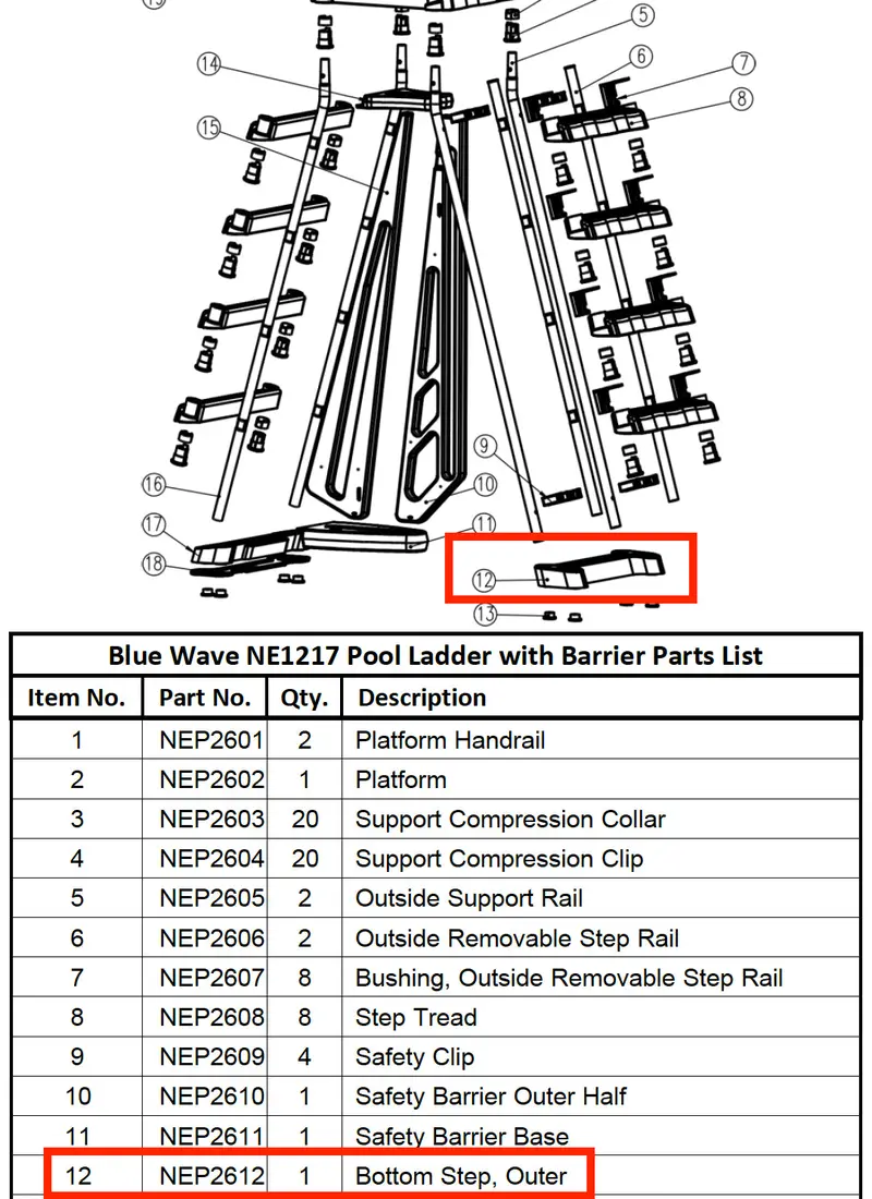 NEP2612 Replacement Outer Bottom Step Part