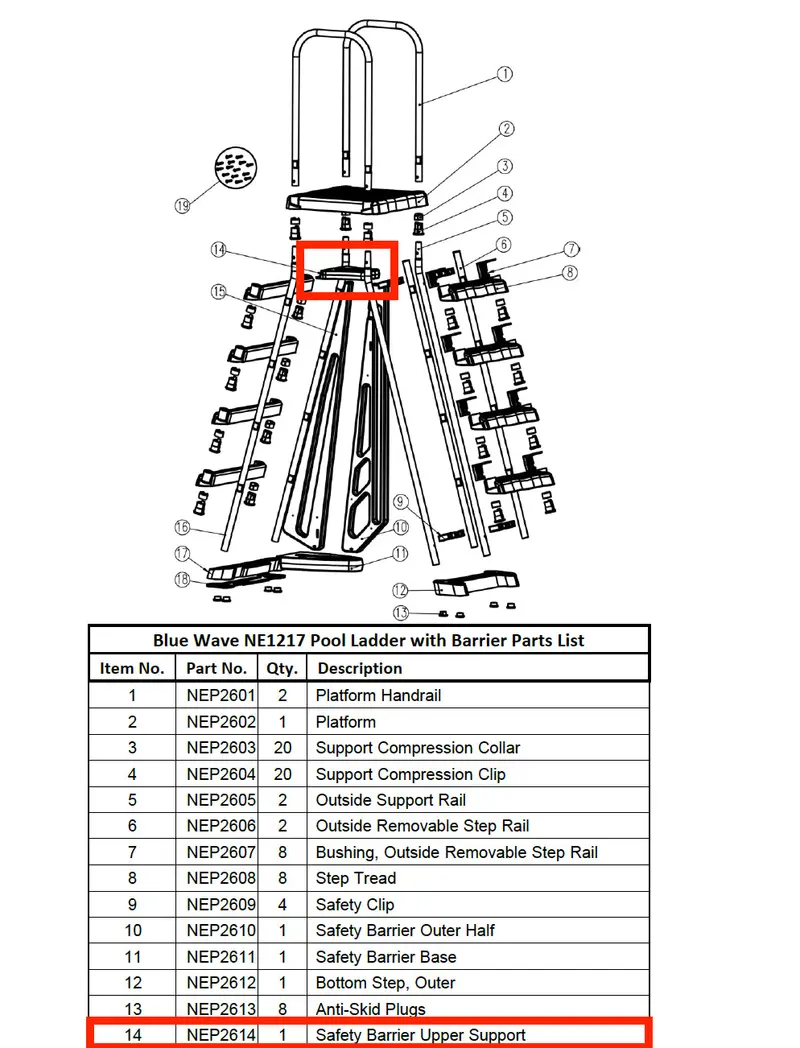NEP2614 Upper Support Bracket for Safety Barrier