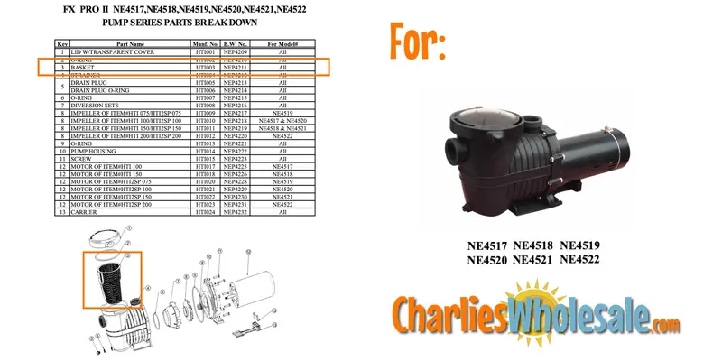 NEP4211 Replacement Pump Basket for Pool Filtration Systems