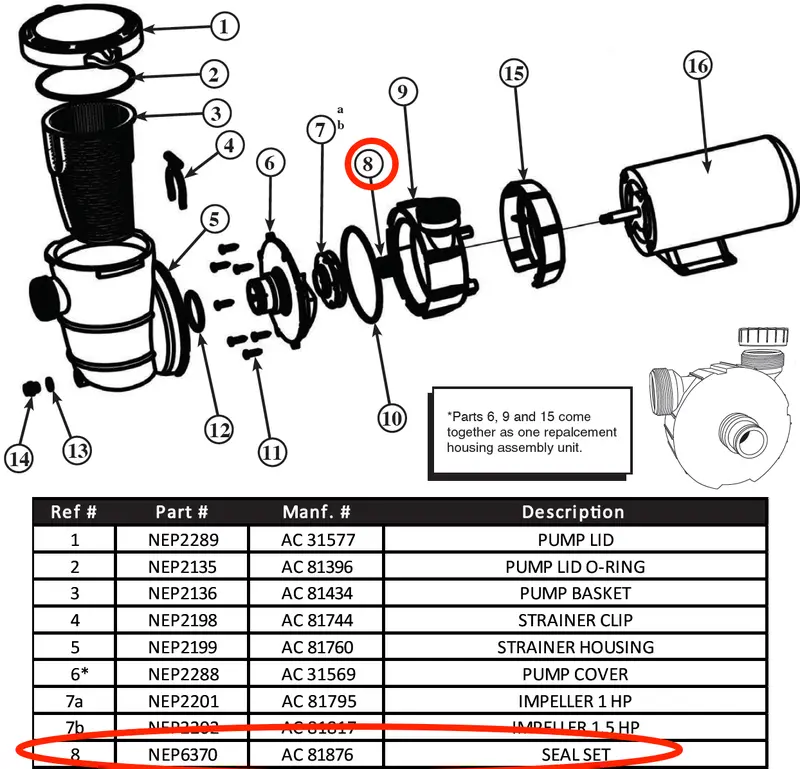 NEP6370 Pump Seal Kit Replacement