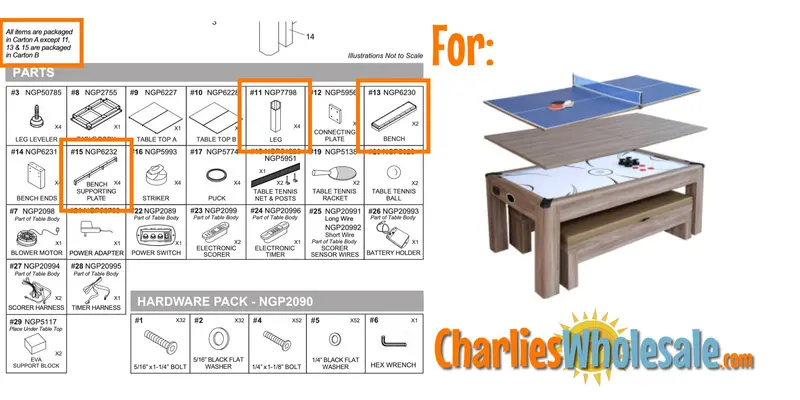 NG1137HB Driftwood Air Hockey Box B Component Set