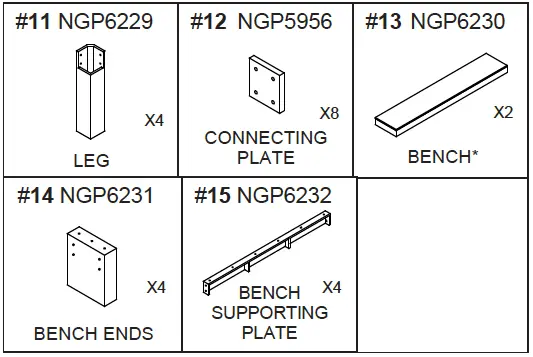 NG2535B Replacement Parts Kit: Legs, Benches, Ends, Supports & Plates