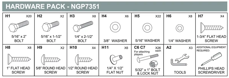 NGP7351 Replacement Hardware Pack for Assembly