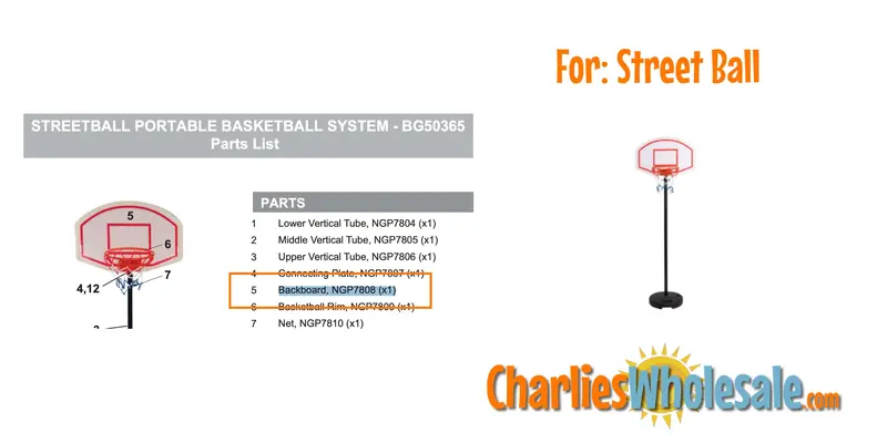 NGP7808 Backboard Replacement for BG50365 Basketball System