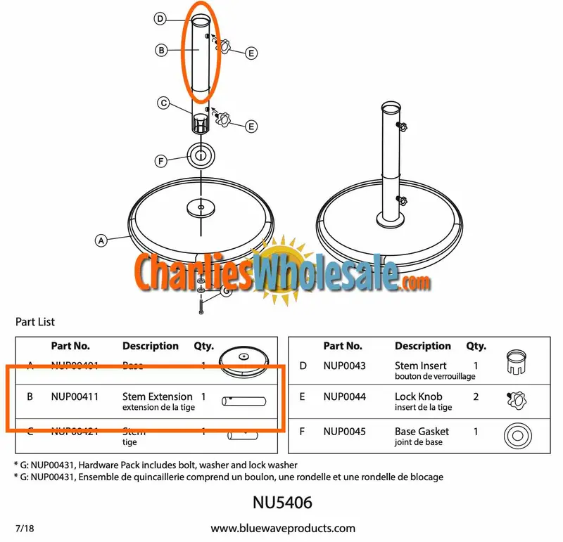 NUP00411 Stem Extension Replacement Part