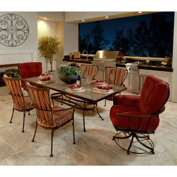 Ow Lee Monterra 6-Person Dining Set with Club-Style Swivel Rocker Chairs