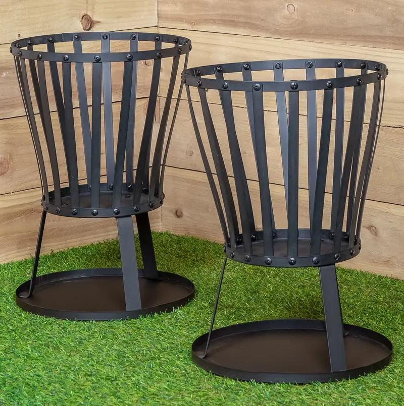 Pair of 35cm Black Steel Outdoor Log Burner Fire Baskets