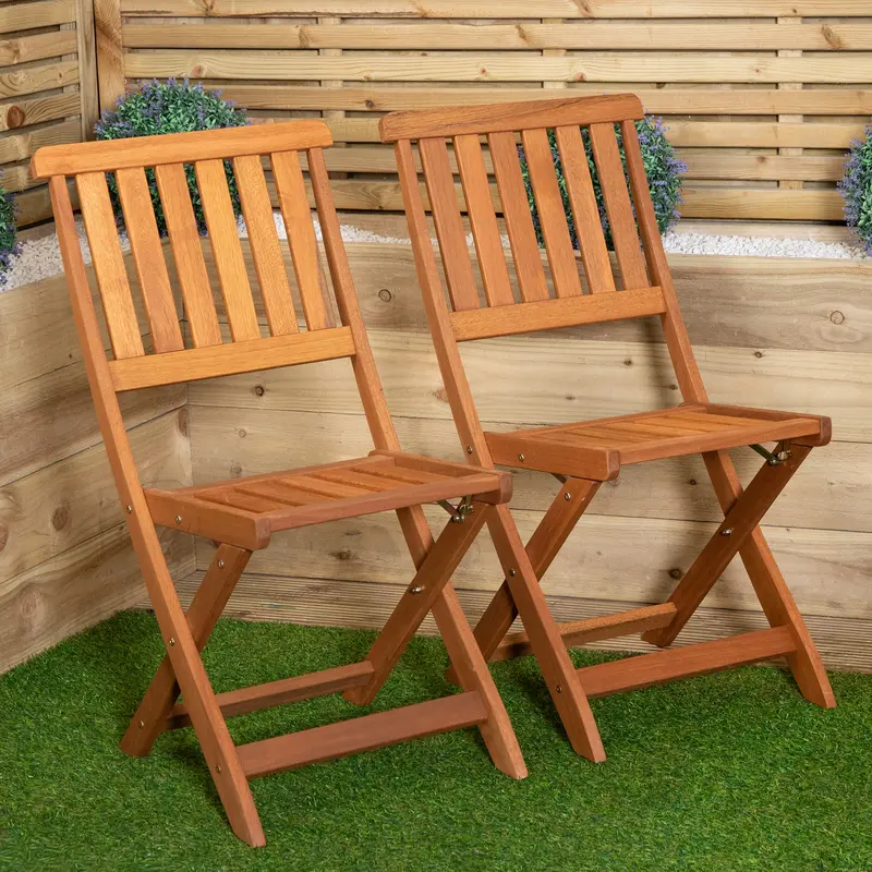 Pair of Bowness Slatted Wooden Patio Chairs – Foldable Outdoor Seating