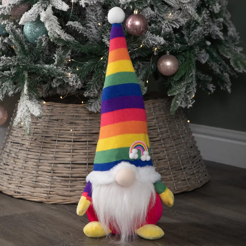 Rainbow Gonk Plush Decoration – 45cm Sitting Holiday Character Figurine for Festive Styling