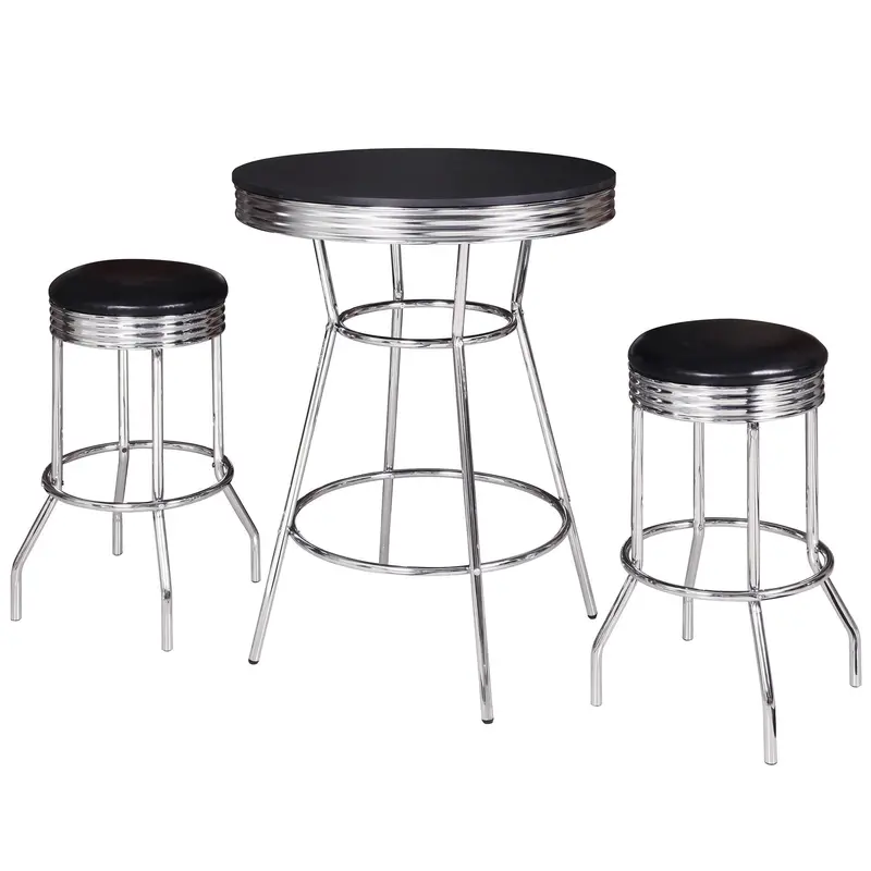 Remington 3-Piece Chrome-and-Black Pub Table Set