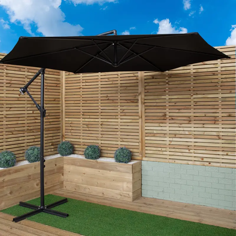 Samuel Alexander Black 3m UV-Protective Banana Cantilever Parasol with Crank Handle