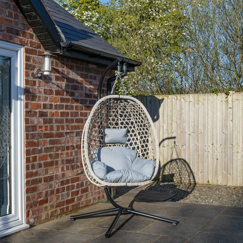 Samuel Alexander Grey Hanging Rattan Egg Chair – Steel Frame with Weatherproof Cover