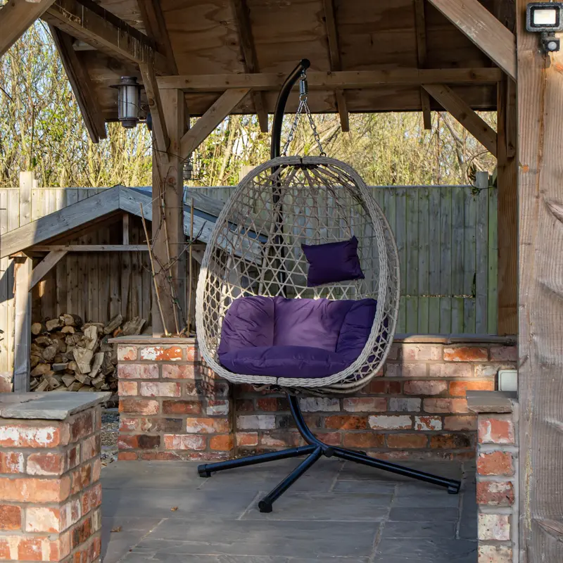 Samuel Alexander Indigo Hanging Rattan Egg Chair – Steel Frame with Waterproof Cover