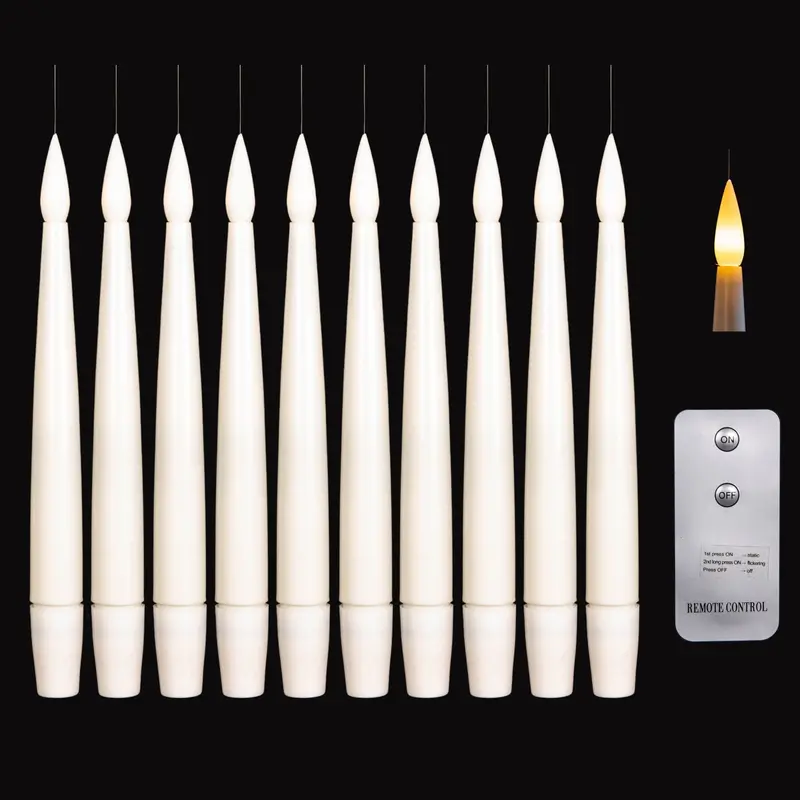 Set of 10 Floating LED Candles – 15cm, Warm White, Battery-Powered with Remote