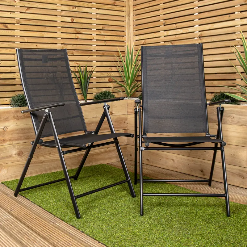 Set of 2 Black Multi-Position Reclining Folding Chairs for Outdoor Patios
