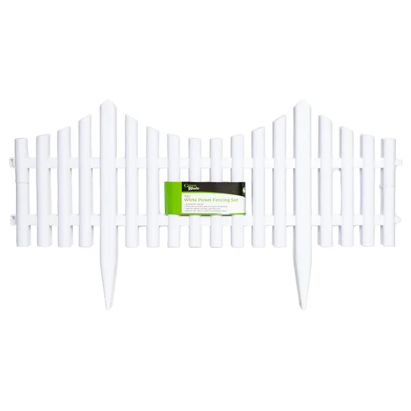 Set of 4 Wood-Effect White Plastic Picket Fence Edging – 33cm Each