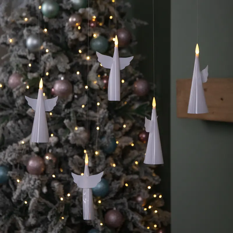 Set of 5 Floating Angel Candles – 16cm Battery-Operated with Warm White LEDs