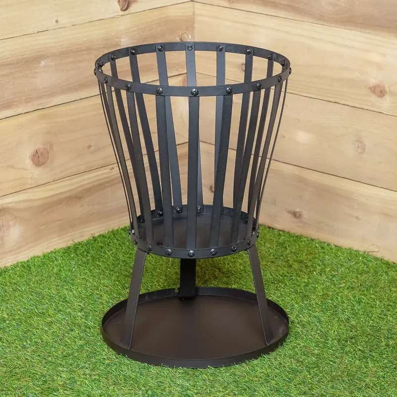 Single 35cm Black Steel Garden Log Burner Fire Basket