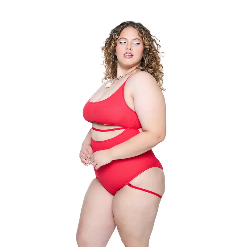 Strata One-Piece Swimsuit in Bold Red Ribbed Fabric