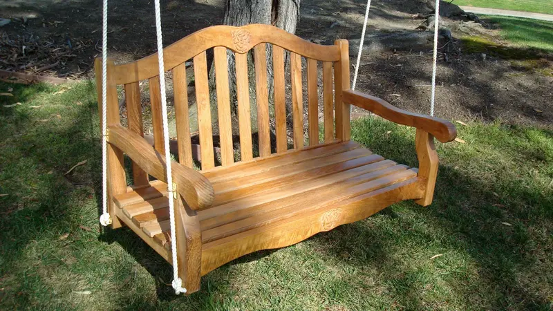 Teak Rose Carved Swing Bench – Ornate Hanging Garden Bench by Classic Teak