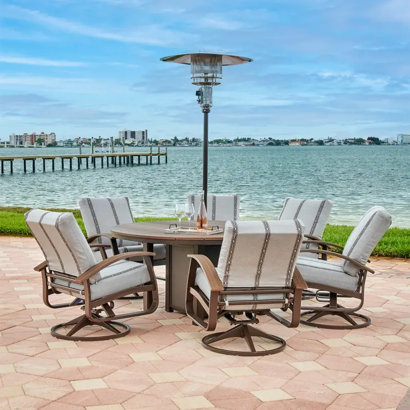 Telescope Casual Belle Isle Cushioned Dining Set for Six with Round Table